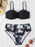 2026 Bandeau Swimsuit Women High Waist Bikini Printed Swimwear Female Padded Bathers Bathing Swimming Swim Suit Beachwear