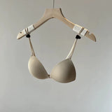 Front Closure Bra French Style, Thin Straps Triangle Cup for Small Chest, Beautiful Back Seamless Bralette, Lightweight Wireless
