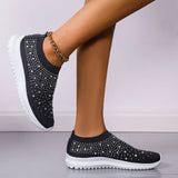 Women's Slip-On Crystal Sneakers 2025 Breathable Mesh Plus Size 35-43 Casual Flats Women Comfort Soft Sole Running Walking Shoes