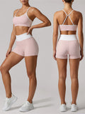 Summer Pink Wave Point Yoga Sets for Women Slim Sports Tank Top Gym Outfits Outerwear High Waist Shorts Training Fitness Suits