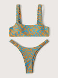 Sexy Micro Bikini Women Orange Leopard Print Push Up Padded Thong Swimsuit Female Cut Out Bathing Suit Swimwear Biquini
