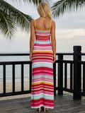 Women’s Bohemian Style Striped Two Piece Outfits Spaghetti Strap Tank Tops and Long Skirt Sets Summer Beach Street Wear