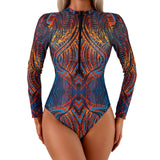 2026 Swimwear Women Long Sleeved Sun Protection One Piece Swimsuit Zip Up Print Sports Bathers Swimming Bodysuit Beach купальник