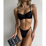 2 Pcs Sexy Bra Set Women Underwear Underwire Push Up Satin Patchwork Bras and Thongs Suits Attractive Bilizna Intimate Set