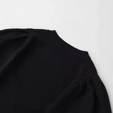 Fashion Casual Round-neck Puff Sleeve Knitted Top Women Black Puff Sleeve Knit T Shirt Crew Neck Short Sleeved Casual Top 99K0