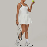 Tennis Dress for Women with Built in Shorts Womens Athletic Dresses Sleeveless Boat Neck Active Workout Skort Dress