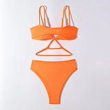 V Neck Wrinkled Stain Bikinis Female Swimsuit High Waist Bikini Women Swimwear Two-pieces Bikini Set Bather Bathing Suit Swim