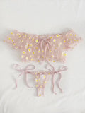 Toucheart Sexy Underwear Lace Lingerie Set For Women Off-Shoulder Small Chest Bralette+Thong Beachwear Transparent Bra Set New