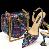 Doershow New Arrival African Wedding Shoes and Bag Set gold Color Italian Shoes with Matching Bags Nigerian lady party  1-12