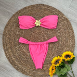 Bandeau Bikini Push Up Women Swimsuits 2025 Sexy Female Swimwear Brazilian Bikini Set Thong Biquini Swim Suits Solid Beachwear