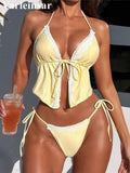 Sexy Lace Halter Tankini High Leg Cut Bikini Women Swimwear Female Swimsuit Two-Pieces Bikini Set Bather Bathing Suit Swim V8157