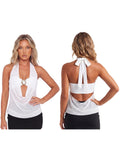 Summer Women Elegant 2 Piece Tops Mesh Sheer Halter Cowl Neck Sleeveless Vest with Buckle Tube Top Going Out Blouse Streetwear