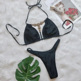 Bikini 2026 Sexy Bohemia Crystal Diamond Rhinestone Hollow Swimwear Swimsuit Women Solid Bikinis Set Bathing Suit Bikini Luxe