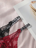 2pcs Ladies' New Lace Sexy Black And White Embroidered Flower Print Sexy Set Thong Underwear C2648
