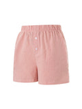 Summer Womens Casual Shorts Elastic Waist Plaid/Striped Print Button Front Shorts Casual Beach Going Out Pants