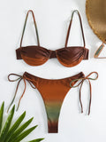 Sexy Tie Dye Print Push Up Bikinis Sets Two Pieces Side Tie Swimsuit Thong Swimwear Biquini Conjunto De Bikini Tankini Beachwear