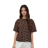 Women Dots Print T-shirs Crew Neck Short Sleeve Summer Loose Vintage Tops for Casual Daily