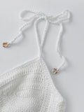 Women Sleeveless Tie Shoulder Strap Asymmetric Hem Camisole Solid Color Crochet Cami Tops Summer Crop Tops