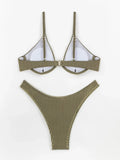 2026 New Women's Underwire Bikini Set,solid Color 2-piece Pit Striped Swimsuit,Fashion Sexy V-neck Bathing Suit with Chest Pad