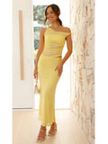 Foridol Mesh Bodycon Long Dresses Women Elegant Summer Yellow Party Dress Cut Out One Shoulder Tank Maxi Vestidos 2025 New Dress