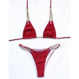 7 Colors Sexy Halter Bikini Female Swimsuit Women Swimwear Two-Pieces Bikini Set Metal Chain Bather Bathing Suit Swim Lady V2362
