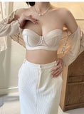 TikTok Viral MOYISU Summer Satin Bralette Strapless Push Up Bra&Set French Retro Anti Sag Lingerie Set Small Breast Support Gift