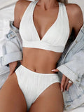 Wrinkled Crinkled Cross Back Bikini Women Swimwear Female Swimsuit Two-pieces Bikini Set High Cut Bathing Suit Swim Beach Wear