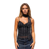 Women Vintage Ruffle Trim Halter Neck Sleeveless Camisole 90s Aesthetic Streetwear Tops Summer Y2K Polka Dot Cami Top