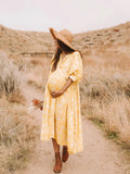 Foridol Lantern Half Sleeve Cyan Bohemian Beach Midi Loose Dress Summer for Women Tie Up Casual Floral Holiday Midi Vestidos