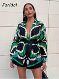 Foridol Oversized Green Print Boho Women Shorts Sets Shirts Shorts Pants Three Pieces Fashion Suits Matching Sets 2025 Summer