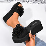 Mesh Big Flower Wedges Slippers Women Plus Size 43 Gold Sequins Platform Sandals Woman 2026 Summer Thick Sole Casual Slides