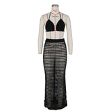 DEKA Beach Cover Up High Split Crochet Knitted Tunic Beach Dress Beach Wear Beachwear Women Long Knit Hollow Tassels Skirt Suit