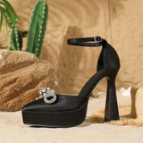 2026 Sexy Satin Black Super High Heels Sandals Women Summer Crystal Bow Tie Ankle Strap Dress Party Shoes Platform Sandals