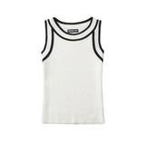 Slim-fit Color-blocked Sleeveless Tank Top For Women Spring Round-neck Slim-fit Hot Girl Knit Short Top Casual Style 77RB