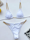 Sexy Halter Metal Chains Brazilian Bikini 2025 Women Swimsuit Female Swimwear Two Pieces Bikini Set Bathing Suit Swim Beach Wear
