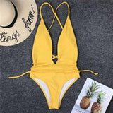 Sexy Deep V Neck Wrap Around Female Swimwear One Piece Swimsuit Women Backless Monokini High Leg Cut Bathing Suit Swim Beachwear