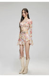 Bikinis Set Swimsuit Women Sweet Floral Prints Summer Girlish Sexy Ruffles Korean Style High Waist Swimwear Fashion Beach Wear