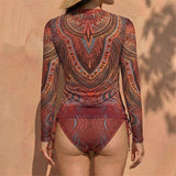 S - XXL Two-pieces Bikini set Bather Bathing Suit Swim Long Sleeve Flower Printed Bikini Female Swimsuit Women Swimwear K8062