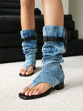 2025 Brand Plus Size 48 Trendy Denim Blue Gladiator Sandals Women Chic Black Chunky Heels  Fashion Comfy Walk Summer Boot Shoes