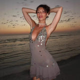 Women's Halter Neck Backless Shell Strap Dress Long Sleeve Ruffle Mini Dress For Women Neck Skirt Bodycon Dress Colors FMKU