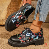 Fashion Printed Platform Oxford Shoes Women Comfortable Plus Size 43 Lace Up Pu Leather Shoes Woman Red Thick Sole Loafers Mujer