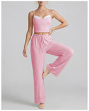 Women's Yoga Sets Yellow Patchwork Slimming Sports Tank Top Summer Gym Training Suit High Waist Wide Leg Pants Fitness Outfits