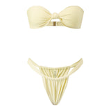 Women Summer 2-Piece Swimsuits Knot Front Strapless Bikini Bra and Elastic Bottoms Sets for Beachwear Bathing Suit