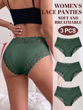 3PCS/Set Women's Sexy Lace Panties High Waist Hollow Out Briefs Breathable Underwear Female Elastic Soft Lingerie XS-XXL