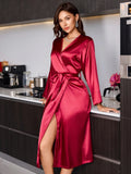 Women's Elegant Long Sleeve Robe V Neck Casual and comfortable bathrobe Solid Luxury Sleepwear For Home Relaxation