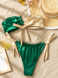 Splicing Metallic Stain One Shoulder Bikini Women Swimwear Female Swimsuit Two Pieces Bikini Set Bandeau Bathing Suit Swim Lady