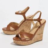 Vintage Grain Summer Ankle-strap Wedges Sandals Women Retro White High Heels Sandals Platform Sandals Comfy Walking Dress Shoes