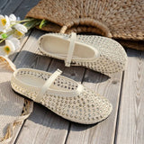 Mesh Breathable Rhinestone Fashion Versatile Women's New Foreign Style Niche Belt Flat Soft Soled Mary Jane Shoes Womens Shoes
