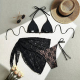 Mesh Sarong Lace Halter High Cut Bikini Female Swimsuit Women Swimwear Three-Pieces Bikini Set Bather Bathing Suit Swim V6284