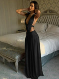 FDYOUI Sexy Halter Neck Backless Wedding Party Dress Women 2026 Summer Hollow Out Lace-up Long Maxi Evening Dresses Red Gowns